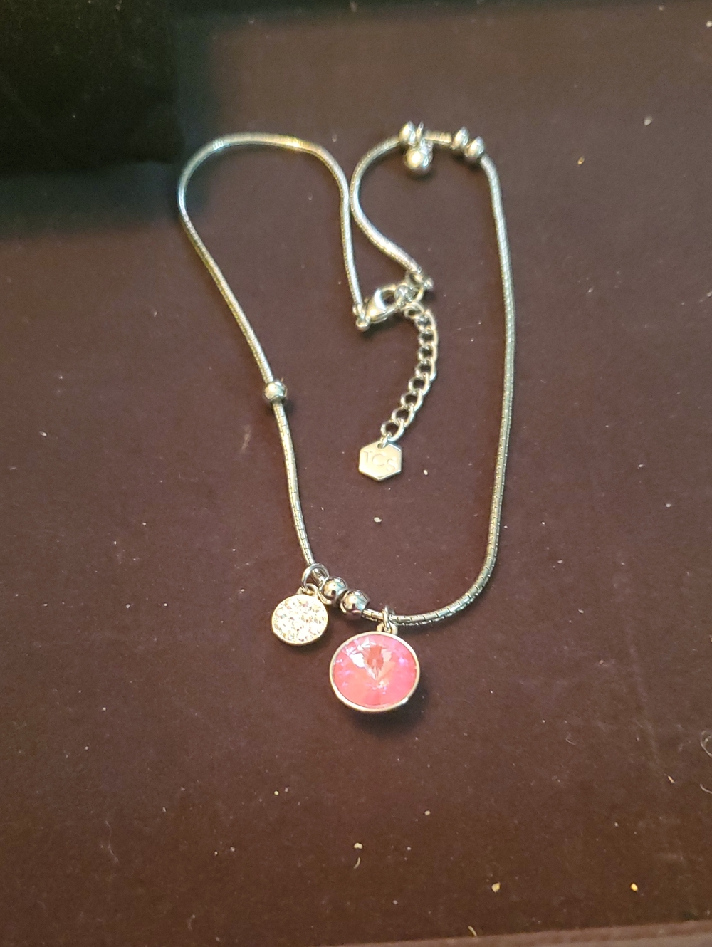 Touchstone Crystal Silver Necklace with Pink Crystal Pendant